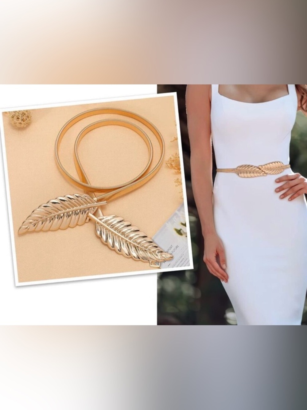 Gold Stretch Belt with Double Leaf Clasp